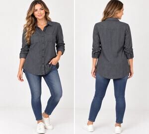 Hotouch Women’s Charcoal Chambray Button Down Shirt Long Sleeve Casual Shacket
